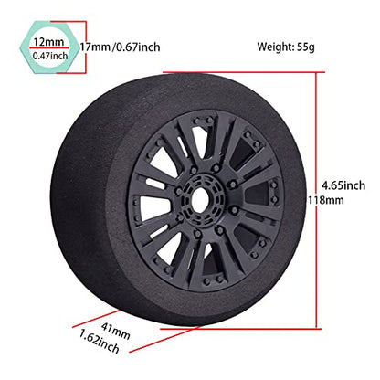 1/8 RC Tires and Wheels, 4Pcs Off Road Tires for RC Car Trucks Foam Vehicle Tyres 17mm Hex Hubs Wheel Rims for Kyosho HSP HPI RC Racing Model Toy Crawler, Black - style: 1/8 89H Foam