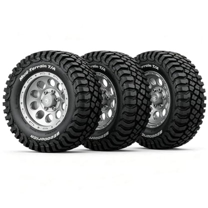 STMU 4Ppcs 1/10 RC Crawler Car 1.9in Crawler Tires 90mm*33mm Compatible with D90 4WD RC, Compatible with 1/12 RC Crawler MJX H12Y+ MN128 MN82S LC79 LC80 (Silvery) - color: Silvery
