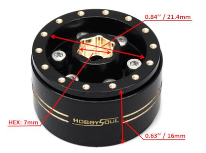HOBBYSOUL Adjustable Offset Brass 1.0 Beadlock Wheels Rims Negative Offset 1.0 Wheels 38g/Rim for RC 1/18 TRX4M Axial SCX24 90081 & Other 1/24 Micro Crawler, (4-Pack) - color: Black