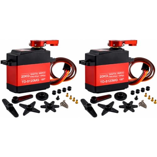 2-Pack TD-8120MG 20kg High Torque 180° Servo Motor | High Torque Full Metal Gear 180 Degree Servo Motor with 25T Metal Servo Arm for 1/8 1/10 Scale RC Car Truck Robot DIY