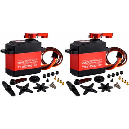 2-Pack TD-8120MG 20kg High Torque 180° Servo Motor | High Torque Full Metal Gear 180 Degree Servo Motor with 25T Metal Servo Arm for 1/8 1/10 Scale RC Car Truck Robot DIY