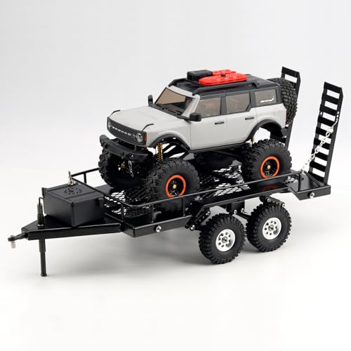 RC Trailer Metal Hitch Mount Trailer with Light Strip for TRX4M Defender Bronco F150 FCX18 SCX24 FCX24 AX24 Etc 1/18 1/24 RC Crawler Car,RC Trucks with Trailers Upgrades Accessories