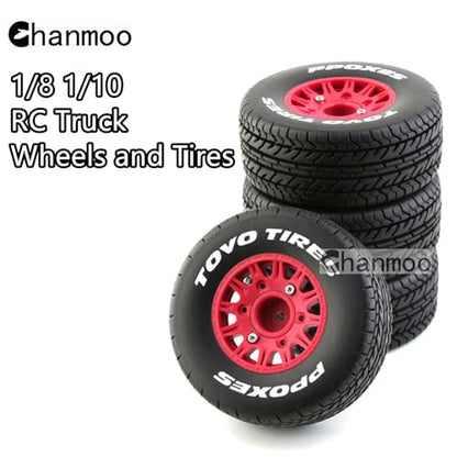1/10 RC Short Course Truck Tires And Wheels With 12mm 14mm 17mm Hex 113mm 1/8 Rubber Tyres For 1/8 or 1/10 Scale On Road Car HSP Sonic 94102 GT PTG-2 Tamiya TT02 RC Racing Car 4PCS (Red A) - color: Red A