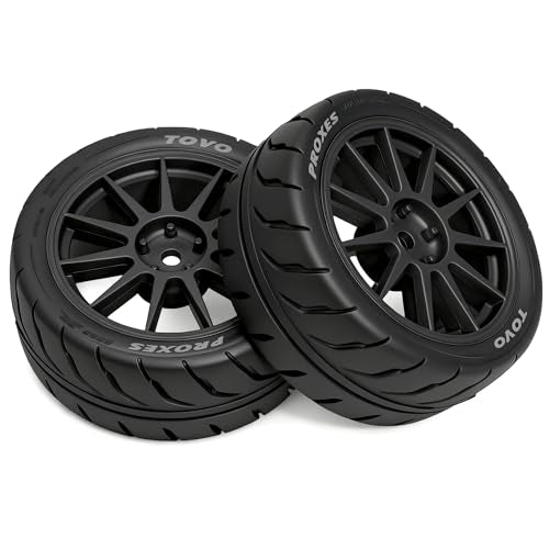 4PCS 1/10 RC Drift Racing Tires and Wheels 12mm Hex OD 2.56'' for 1:10 Scale Touring Street On Road Car Tamiya TT01 TT02 XV01 TA06 A959 PTG2 HPI KYOSHO HSP PTG2 Traxxa (Black) - color: Black