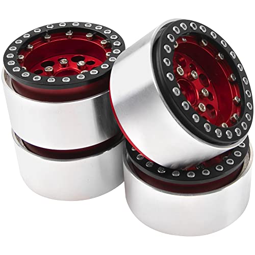 4Pack ShareGoo Aluminum Alloy 1.9" Beadlock Wheel Rims Hubs Compatible with Traxxas TRX4 Axial SCX10 RCAWD D90 D110 Tamiya CC01 1/10 RC Crawler Car (Red) - color: Red