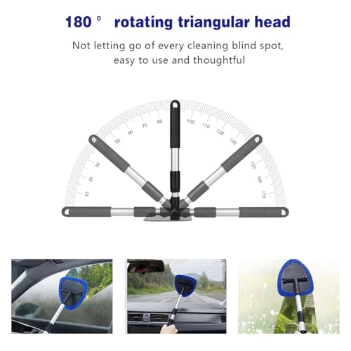 Car Windshield Cleaning Tool, Automotive Window Cleaner with 4 Reusable Washable Microfiber Pads & Extendable Handle, Vehicle Glass Wiper Kit, Universal for RV, SUV, Truck (Blue) - color: Blue