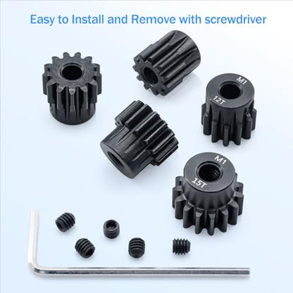 Metal Steel M1 Pinion Gear 11T 12T 13T 14T 15T 5mm Shaft Motor Gears with Hex Key for 1/8 RC Car Brushless Brush Motor Parts - size: 11T 12T 13T 14T 15T