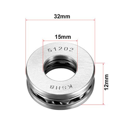 uxcell 51202 Thrust Ball Bearings 15mm x 32mm x 12mm Chrome Steel ABEC3 Single Row Roller 2pcs - size: 15mmx32mmx12mm