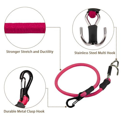 2pcs 280mm Elastic Strap Escape Rope Kinetic Winch Strap with Rescue Trailer Hook for 1/18 1/24 RC Crawler Car TRX4M High Trail SCX24 FCX24 (Red) - color: Red
