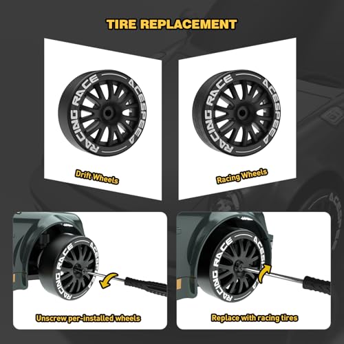 Remote Control Car RC Drift Car 2.4GHz 1:20 Scale 4WD 20KM/H High Speed Remote Control Cars with LED Lights Drifting Tire 2Pcs Rechargeable Batteries Toy Cars for Adults Boys Girls (Gray Green) - color: Gray Green