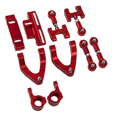 Upper & Lower Swing Arm Wheel Hex Adapter Steering Block Swing Arm Mount Steering Cup w/Bearing Set Compatible with WPL D12 1/10 RC Car Upgrade Part (Red) - color: Red