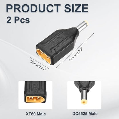 MECCANIXITY 2 Pack XT60 Adapter, XT60 Male to DC5525 Male 5.5 x 2.5mm Wireless Adapter, XT60 Connectors Wireless for Solar Panel, Laptop Power Supply - style: XT60 Male to DC5525 Male