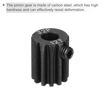 MECCANIXITY 2 Pcs RC 32P Hardened Pinion Gear 5mm Shaft, 12T Motor Gears Carbon Steel for 1/10 RC Model Car Boat Drone - style: 12T