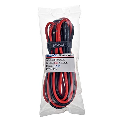 BOJACK 10 Gauge Silicone Wire 10 feet red and 10 feet Black Flexible 10 AWG Stranded Copper Wire(Pack of 1 Pair) - size: 10 AWG silicone wire 10ft red and 10ft black