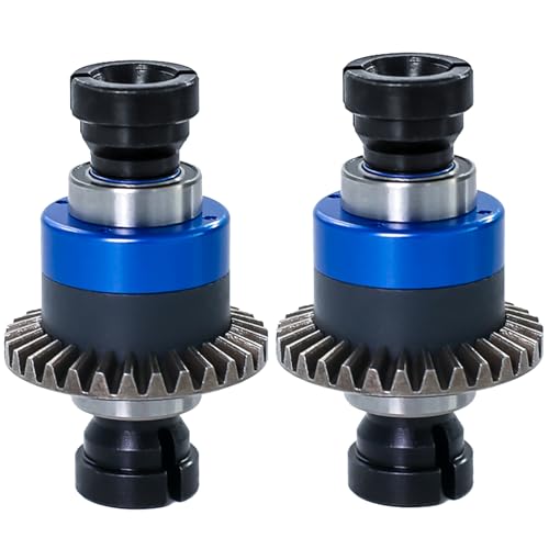 Assembled Differential 30T 0.8Mod for ARRMA 1/18 Granite GROM, Typhon GROM, 1/14 Mojave GROM, 1/12 Losi AWD RC Racecar, RC Front & Rear Universal Upgraded Metal Differential 2Pcs (Black/Blue) - color: Black-blue