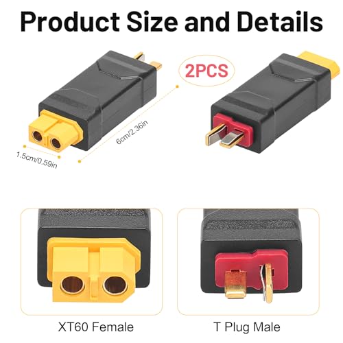 daitoku XT60 Male to Deans Female Adapter & XT60 Connector Female to Deans T Plug Male Connector Compatible with RC Car Truck Airplane Lipo Battery ESC Charger Motor