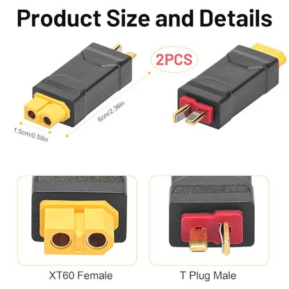 daitoku XT60 Male to Deans Female Adapter & XT60 Connector Female to Deans T Plug Male Connector Compatible with RC Car Truck Airplane Lipo Battery ESC Charger Motor