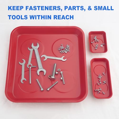 8 PCS Magnetic Trays, Magnet Tool Tray, Magnetic Parts Tray, Red | Include 2 PCS 11.4 X10.6Inch & 3 PCS 6 X 2.5 Inch & 3 PCS 3.6 X 2.5 Inch - size: 8 PCS