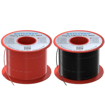 BNTECHGO 22AWG FEP Teflon Coated Wire 2 Color Each 100ft Tin-Plated Copper | 22 Gauge Strands Wire High-Temp FEP Insulation, -65°C to 200°C Rated, Aerospace Wiring, Medical Wiring, Scientific Equipment - size: 100ft Red and 100ft Black