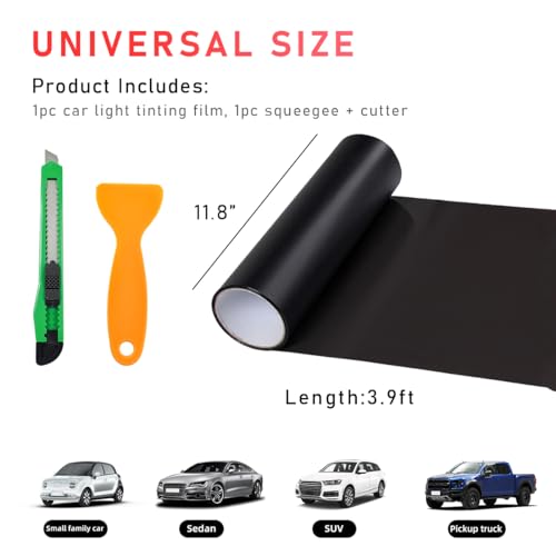 povtii Tint Vinyl Film Sticker Sheet Roll for Car Headlight, 12×48 Inch Auto Taillight Vinyl Wrap Film, Self Adhesive Fog Light Vinyl Film with Squeeze & Cutter, Car Accessories (Matte Black) - color: Matte Black