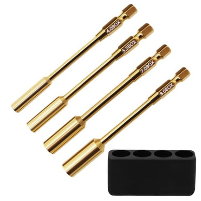 4.0mm 5.5mm 7.0mm 8.0mm Hex Nut Driver Head for 1/4" Drive Drill Screwdrivers Bit Electric Screwgun/Power Drill RC Repair Working 4 PCS