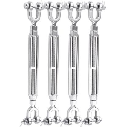 4 Pack 1/2" Jaw and Jaw Turnbuckle Heavy Duty, 4400 lbs Working Load Limit, Ultra Durable Stainless Steel Turnbuckles for Cables Wire Tension, Tractor, Sun Shade Tent, Deck, Ground Anchors - size: 1/2"(M12)-4PCS