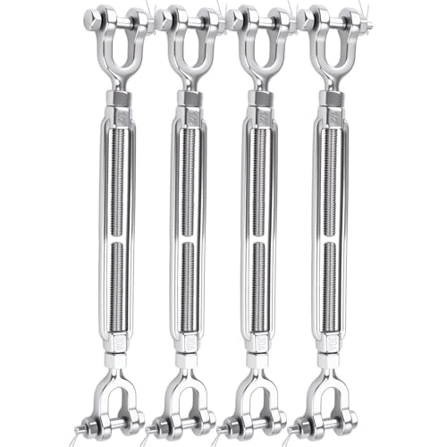 4 Pack 1/2" Jaw and Jaw Turnbuckle Heavy Duty, 4400 lbs Working Load Limit, Ultra Durable Stainless Steel Turnbuckles for Cables Wire Tension, Tractor, Sun Shade Tent, Deck, Ground Anchors - size: 1/2"(M12)-4PCS