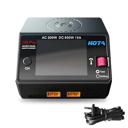 Lipo Battery Charger RC Battery Charger HOTA D6 Pro Smart Charger Dual Channel 15A AC200W with Balance Phone Wireless Charging BoatDC650W for Lipo LiHv Nicd NiMH - color: black