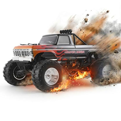 FMS 1/10 Ford F-100 Brushless RC Truck, 1973 Licensed RC Car for Adults, 55KM/H High Speed 2WD RC Crawler, Hobbywing 60A ESC & 3652 Motor, All-Metal Gears & Steel CVD Drive Shafts, RS (Black) - color: Flame Black
