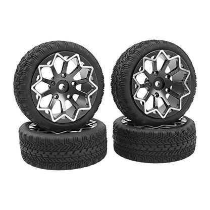 ShareGoo Metal Wheel Rims with Rubber Tire RC 12mm Hex Compatible with HSP Tamiya Kyosho RedCat Sakura WLtoys 1/10 RC On-Road Racing Touring Car (Black) - color: Black