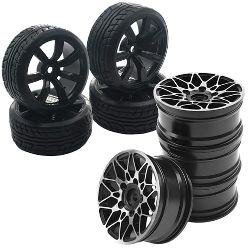 OD62mm Hard Plastic RC Drift Car Tires & Wheel Rims 12mm Hex Tyre & Metal Wheel Rims RC 12mm Hex Hubs 1/10 RC Drift On-Road Racing Touring Wheel Rim