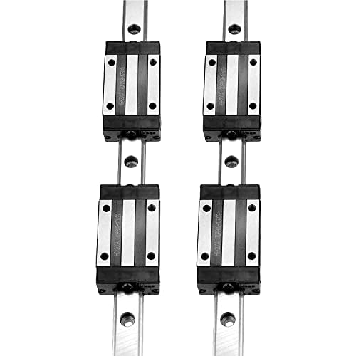 [2 Pack] HGR20/HGH20 300mm / 11.81inch Linear Sliding Rail Guide with 4 HGH20CA Linear Bearing Sliding Carriage Block for 3D Printer, CNC Machine and Routers (300mm, HGR20/HGH20) - size: 300mm
