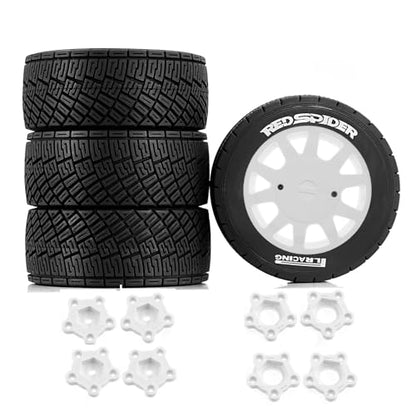 1/8 1/10 1/7 RC On Road Tires OD 3.94'' And Rally Racing Wheels 12mm 14mm 17mm Hex For 1:8 1:7 1:10 Street Touring Drift Car ARRMA Typhon 6S Losi Kyosho Tamiya TT02 HPI WR8 HSP 4PCS (White) - color: White