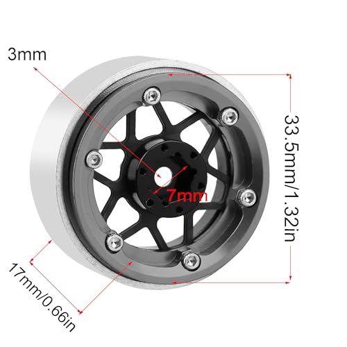 ModuWheel 1.3" Negative Offset Aluminum + Carbon Fiber Beadlock Wheels Rim for 1/24 1/18 AX24 SCX24 TRX4m Ascent18 RC Crawler,Star Pattern-1 (Gray) - color: Gray