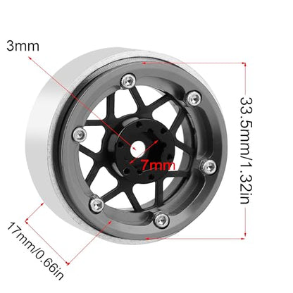ModuWheel 1.3" Negative Offset Aluminum + Carbon Fiber Beadlock Wheels Rim for 1/24 1/18 AX24 SCX24 TRX4m Ascent18 RC Crawler,Star Pattern-1 (Gray) - color: Gray