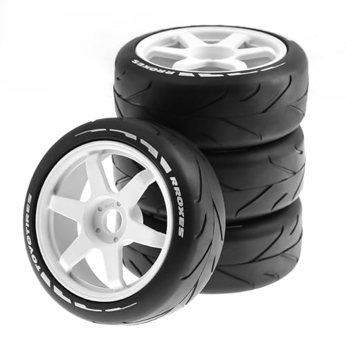 1/8 RC On Road Tires And Hard Plastic Drift Wheels 17mm Hex Rally Racing Tyres For 1:8 Scale Touring Street Car Tamiya HPI WR8 HSP Hobao ARRMA Redcat Losi Kyosho VRX W10 4PCS (White) - color: White