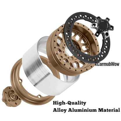 1.9 Beadlock Wheel & Tire Set, 88x36mm Rubber Crawler Tires Aluminum Alloy 1.9 Inch Beadlock Rims Compatible with 1/12 M-J-X H12Y H12Y+ H12P, MN-128 RC Climbing Car,Brown w/Black - color: Brown W/Black