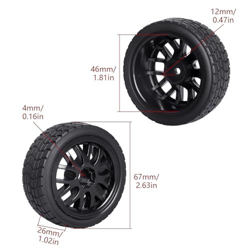 HobbyPark Glued 1/10 On-Road RC Touring Tires and Wheels Set for 1/18 Traxxas Latrax Teton 4 Tec 2.0 3.0 Tamiya TT02 TT01 Brushless (4-Pack) (Color C) - color: Color C