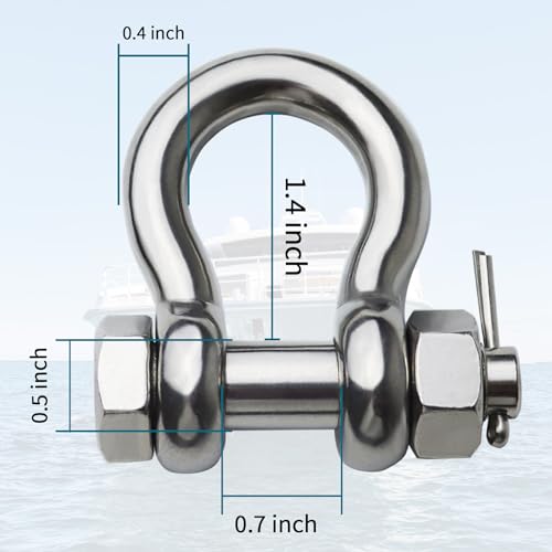 Stainless Steel D Ring Shackles 1/4" 5/16" 3/8" 1/2 inch 316 SS Heavy Duty Boat Anchor Shackle Marine Grade Bow Shackles with Cotter Pins - style: 3/8 inch 2 Pack(Bolt diameter 1/2 inch)