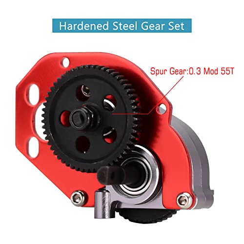 INJORA CNC Aluminum Complete Transmission Gearbox for SCX24 AX24, Red - color: Red