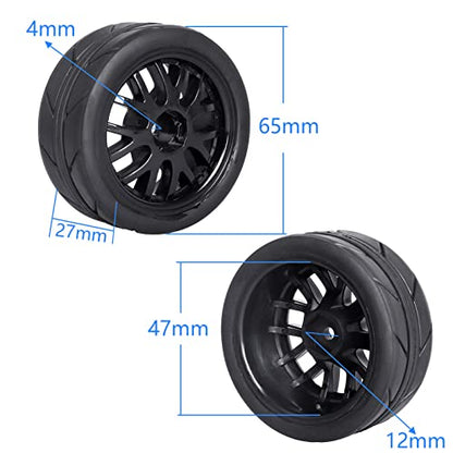 Pre-Glued OD 2.56" 12mm Hex Wheels Rims & Rubber Tires 26mm for 1/10 Scale On Road Racing Car Drift RC Touring Car, Set of 4 (Color C) - color: Color C