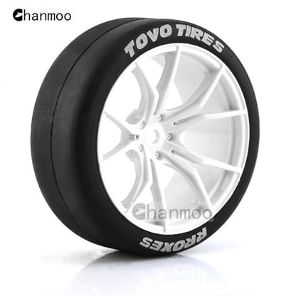 1/10 RC Drift Tires and Plastic Wheels Rims Rally Racing Tyres 12mm Hex for 1:10 Scale On Road Touring Street Car Tamiya Traxxas HPI KYOSHO XV02 XV01 TT01 TT02 PTG2 A959 4PCS (A White) - color: A White
