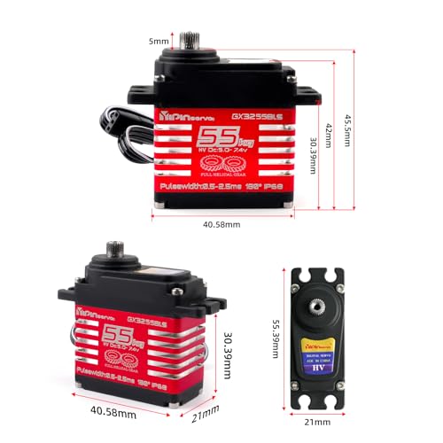 55kg Brushless Waterproof IP68 RC Digital Servo, High Torque, 7.4V Motor Helical Gear Angle-Controlled 180/270 /360 Degree Robot Servo for 1:8 1:10 TRX6 Scx10 RC Crawler (360 Degree)