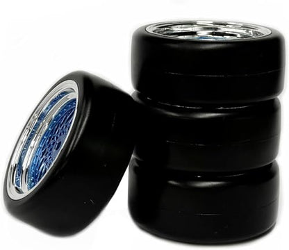 1/10 Drift Wheels Tires Set,AMZSTAR 4PCS 63mm RC Hard Tyre with Plastic Wheel Rims 12mm Hex for 1/10 RC On Road Racing Touring Drifting Car for Tamiya TT01 HSP HPI Kyosho (Blue Silver,Offset:3mm) - color: Blue Silver,offset:3mm