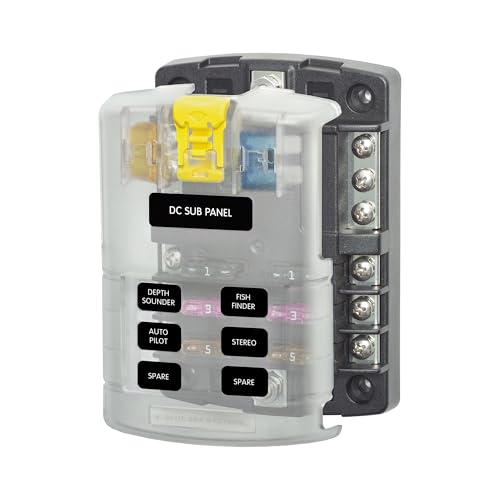 Blue Sea Systems ST Blade Fuse Block 6 Way Circuits with Negative Bus and Cover, 100 Amps, 5025 - color: With cover, style: 6 Circuit + Neg
