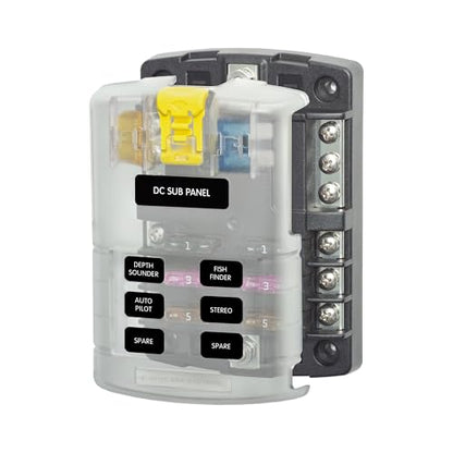 Blue Sea Systems ST Blade Fuse Block 6 Way Circuits with Negative Bus and Cover, 100 Amps, 5025 - color: With cover, style: 6 Circuit + Neg
