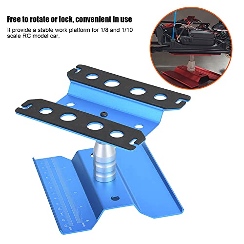 RC Model Car Rotation Repair Station, 1/8 1/10 Scale Car Work Stand, Adjustable Height 80-136mm with Rotating Lock, Durable Aluminum Alloy Platform for RC Car (Blue) - color: Blue