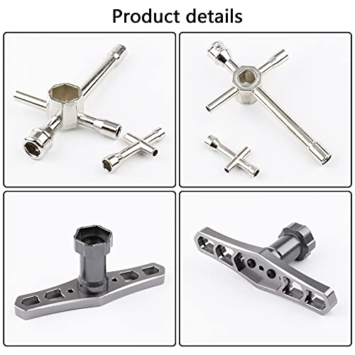 4pcs Mini 4-Way & 6-Way Cross Sleeve Wrenches & Aluminum Hex Nut Driver Bolts Tool Kit 5.5mm 7mm 8mm 10mm 12mm 17mm for 1/8 1/10 RC Car Remote Control Boat Helicopter Drone Robot