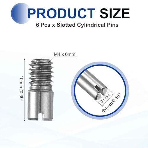 MECCANIXITY 6 Pcs M4 x 10mm Slotted Cylindrical Pins, 304 Stainless Steel Dowel External Thread Locating Parallel Pins Shelf Support Peg Pin for Furniture Installation, DIY Project - size: M4 x 10mm