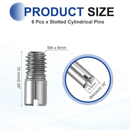 MECCANIXITY 6 Pcs M4 x 10mm Slotted Cylindrical Pins, 304 Stainless Steel Dowel External Thread Locating Parallel Pins Shelf Support Peg Pin for Furniture Installation, DIY Project - size: M4 x 10mm